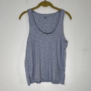 MADEWELL Blue and White Striped Sleeveless Scoop Neck Cotton Top Size Medium